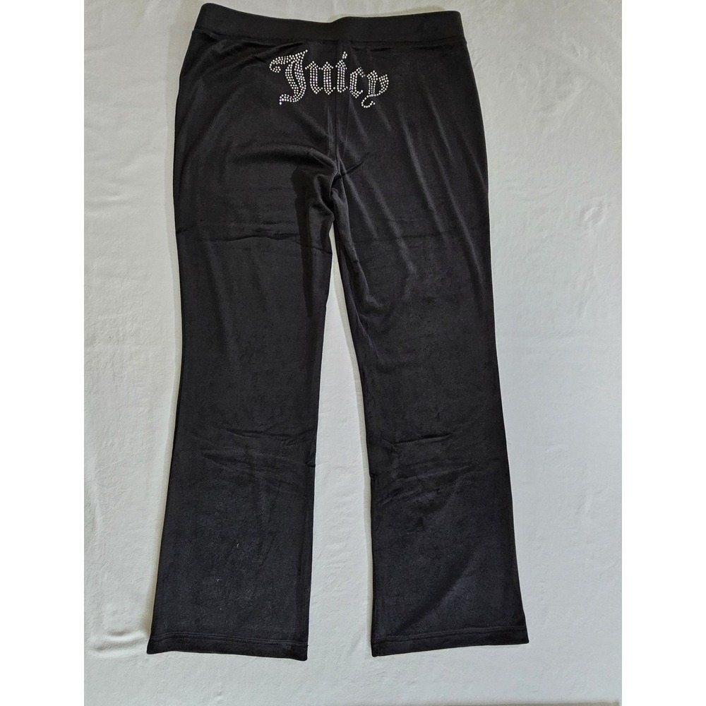 Juicy Couture Velour Logo Sweatpants Women's L Black Stretch Polyester Spandex - Picture 10 of 11